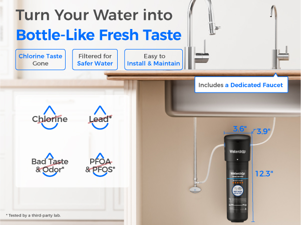 Waterdrop 10UB Under Sink Water Filter System with Dedicated Faucet