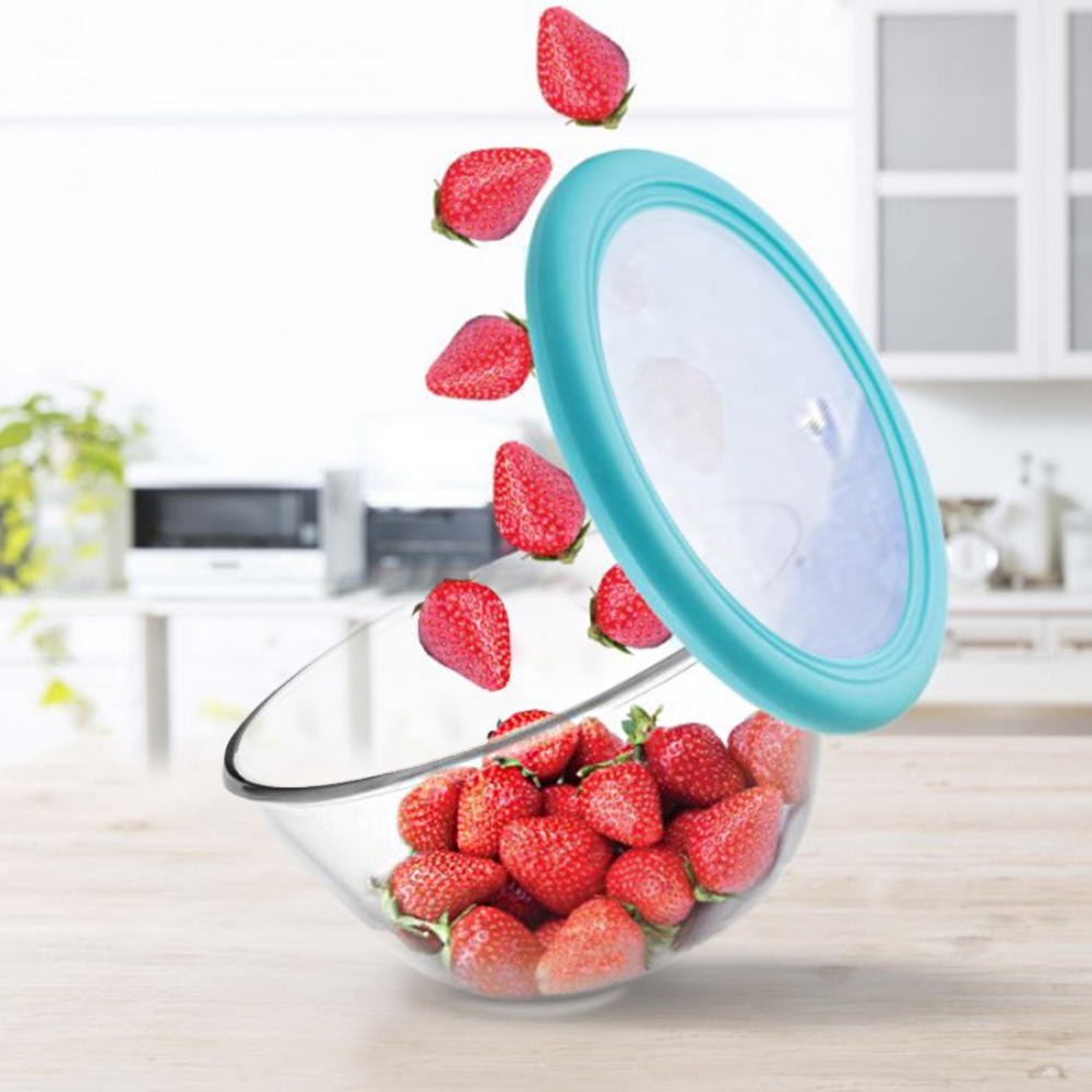 CELLO Ornella Round Glass Mixing Bowls for Kitchen with Lid Set of 2 Pieces, 500ml Transparent | Freezer & Fridge Safe, Microwave Oven & Dishwasher Safe Toughened Glass Bowl for Serving Mixing Dining