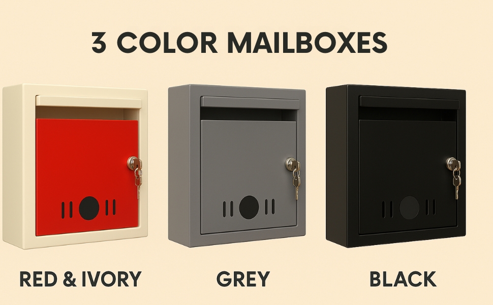 JIALTO Letter Box for Home Gate, Wall Mounted Metal Mail Box with Lock & Key, Waterproof Post Box for Outdoor Use, Suggestion & Complaint Box for Office, School and Societ(Black)