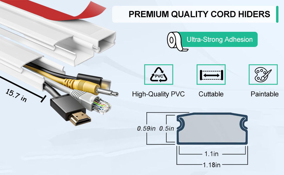 Serplex® 3Pcs 15.7in Connectable Cord Hider One-Cord Cord Covers for Wall