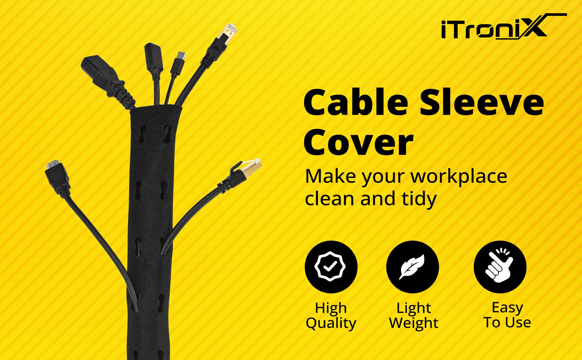 FLORICAN Cable Organiser Manager Cord Management System Sleeve for TV, Computer, Home Theatre, Speaker, Hdmi, Cables with Zipper (19 Inch / 48Cm) (Pack of 1)