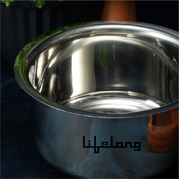Lifelong 4 Pc Stainless Steel Cookware Set | 2.2L Kadhai with Lid 22cm | 1.4L Fry Pan 22cm | 1.2L Saucepan 14cm |1.4L Tope 16cm | Comes with Common Lid | Induction & Gas Compatible |Bakelite Handles
