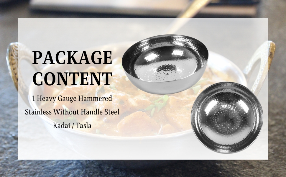 KC Sandwich Bottom Heavy Guage Stainless Steel Hammered Tasla, Without Handle Kadhai Cookware(1500 ML)