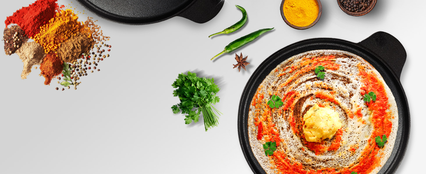 SOLARA Crownstone Cast Iron Dosa Tawa 12 Inch with Handle