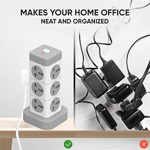 One Beat Tower Extension Boards with USB Port with Universal Sockets and Charging Ports with Indicatori Plug Socket (12 Socket + 3 USB + 1 Type C), 250 Volts, White