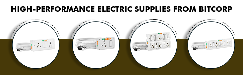 Bitcorp 2500W Power Strip, 6A Universal Extension Board with 6 Socket 6 Switch, Surge Protector, 1 Meter Cord for Home Gadgets, Office, Fridge, Cooler, Air Conditioner (White) 220V
