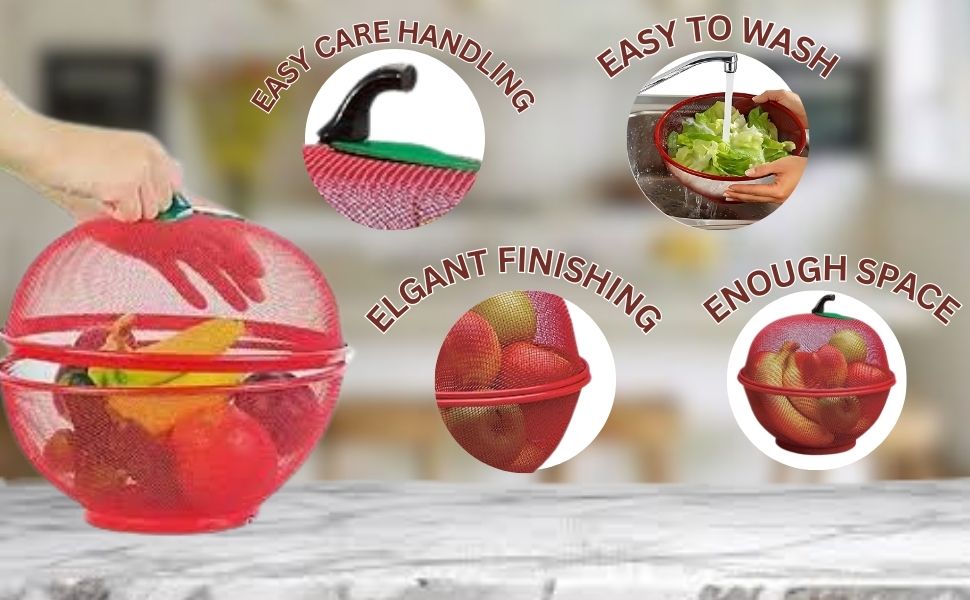 Apple Shape Fruits & Vegetables | Basket for Kitchen With Net Cover | Fruit and Vegetable Stand (RED).