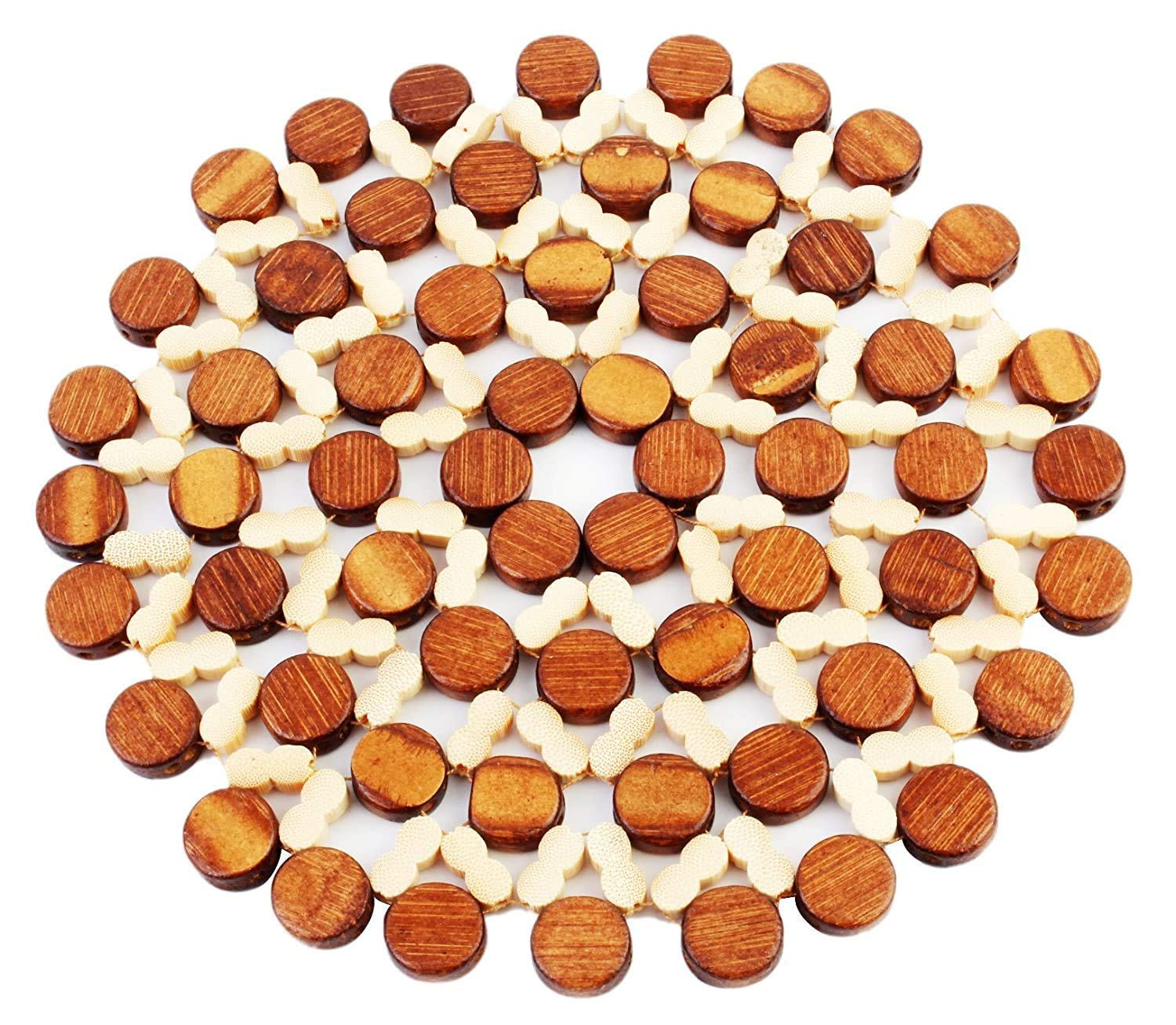 2 Pieces Flower Shape Bamboo Wood Coasters Heat Insulation Pad/Table Mats Placemats for Big Pans Pots - Brown
