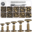 YORANYO 340 Sets Leather Rivets Kit Mixed Sizes Rivets for Leather Double Cap Rivets Studs for Clothing Fabric with Leather Crafting Rivet Tool for Repair Decorate Clothes Shoes Bags Belts (Bronze)