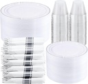 WELLIFE 350-Piece Silver Plastic Dinnerware Set - Disposable 10.25" Dinner Plates, 7.5" Dessert Plates, 9oz Silver Rim Cups & Cutlery for Weddings - 50 Guest Service - Elegant Disposable Silverware