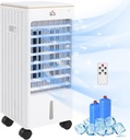 HOMCOM 21" 3-In-1 Evaporative Air Cooler, Portable 60° Oscillating Ice Cooling Fan with Ice Packs, Water Tank, 7.5H Timer, Remote, for Home, Office, Bedroom, White