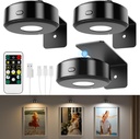 3PCS Picture Lights, Rechargeable Battery Wall Light for Paintings, 3 Colors Paintings Light Dimmable and Timer Metal Art Light for Display, Wall, Artwork, Gallery (Black)