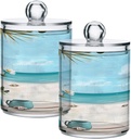 Acrylic Plastic Clear Jar with Lid, White Flowers Vase Trutle Painting Airtight Storage Jar 2 Pack Kitchen Storage Containers for Cookie Snack Candy