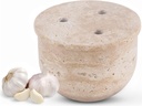 Radicaln Marble Garlic Keeper with Lid for Counter 4.5" Inch Travertine Handmade Crock Pot for Home Improvement, Ideal Garlics Mincer, Onion Storage and Terracotta Garlic Cloves for Kitchen Décor