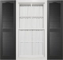 14 1/2"W x 54"H Mid-America Vinyl, TailorMade Cathedral Top Center Mullion, Open Louver Shutters, w/Installation Shutter-Lok's (Per Pair), 002 - Black