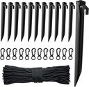 Plastic Inflatable Stakes Set, Include 12PCS Tent Stakes, 12Pcs of Hooks, and 65.5 FT Rope for Halloween Christmas Holiday Inflatables Garden Decorations