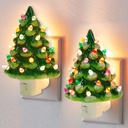 Hausse 2 Pack Christmas Ceramic Tree Night Lights, Decorative Xmas Tree Nightlight with Lamp, Multicolor Bulbs & 360 Degree Swivel Plug with ON/Off Switch for Home Bathroom Bedroom Decor