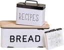 GENMOUS & CO. Recipe Box with Cards and Dividers, Farmhouse Bread Box and Recipe Card Box Set, Farmhouse Recipe Holder, Recipe Tin with 25 4x6 Recipe Cards & 7 Recipe Card Dividers