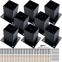 (8 PCS) LADECH 4x4 Wood Fence Post Anchor Base, 2mm Thick Steel and Black Powder Coated,Come with Wood Screws and Concrete Anchors