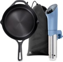 Greater Goods 10” Cast Iron Skillet and Sous Vide for Father's Day. Stone Blue.