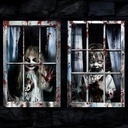 2 Pcs Halloween Boy and Girl Scary Curtains, Black and White, 47.2 x 31.5 Inches, Unique Design, Polyester Fabric, Easy to Install, Indoor and Outdoor Window Decor
