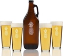 "Pineapple" Beer Amber Growler & pint Glasses, Set of 5