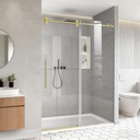 Frameless Single Sliding Shower Door, 56-60" W x 76" H, Glass Shower Door with 5/16" (8mm) Thick Tempered Clear Glass and Stainless Steel Hardware, Brushed Gold