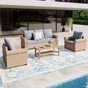 Patio Furniture Set 4 pcs, Wicker Outdoor Patio Furniture, 3-Seat Sofa, 2 Single Chairs and Coffee Table, Rattan Patio Conversation Set for Backyard Deck, Grey