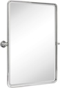 TEHOME Chrome Pivot Rectangle Bathroom Vanity Mirrror Farmhouse Tiltable Rounded Metal Framed Pivoting Bathroom Mirror with Beveled Mirrror, Overall 26.91 x 35 inches (Mirrror 23 x 35 inches)