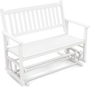 Tangkula 2 Person Outdoor Glider Bench, Poplar Wood Patio Swing Glider Loveseat with Armrests, Slatted Seat & Backrest, Porch Rocking Glider Bench for Backyard, Garden, Deck (White)