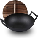 AIZYR 14 Inch Cast Iron Wok for Stir Frys and Sautees, Non-Stick Kitchen Deep Fryer for Cookware Oven/Broiler/Grill Safe,32cm