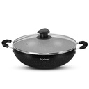 Lifelong None-Stick Frying Kadai dengan Glass Lid 124; 2.5 Litre & 24 cm Induction and Gas Compatible Cookware Kadi 124; Scratch Resist Kadai for Cooking Curry, Dal, Rice & Biryani (LLLKA02, Black)