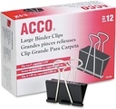 Clip ACCO ® Binder, Besar, Hitam, 12 / Box - Besar - 1,06 "Ukuran Kapasitas - Dapat Dipakai - 12 / Box - Hitam - Tempered Steel, Plastik