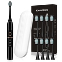 Kingheroes Electric Toothbrush Set, Datang dengan 8 Brush Heads & Case, 4 Modes dengan 2 Menit Dibangun di Smart Timer, Satu Charge untuk 60 Hari, 42000 VPM Motor (Hitam)
