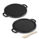 Lifelong Cast Iron 2-in 1 Dosa Tawa & Grill with Wooden Spatula (30cm) 14; Double- Sided Tawa / Pan for Roti, Dosa, Chapati, Fish & Steak 124; Pastial Nonstick, Gas & Induction Cookware = 124v Reversible Cooking