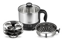 Pigeon By Stovekraft 1.5 Liters Multipurity Kessel 3 Dalam 1 Value Pack, Multi Cooker, Idli Stand Dengan 3 Piring, Steemer With Stainless Steel Stand (Black & Silver), 600 Watts