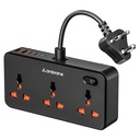 Ambrane 7-in- 1 Extension Board, 2 USB, 2 Tipe C, 3 AC Sockets 2500W, Sempurna untuk Compact Spaces, Isi 7 Perangkat dari 1 Socket, Design Cable, Bekerja dengan Semua Perangkat (Smartstrip 5, Hitam)