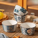 Gaya Ceramic Snack Bowls- 400ml Jepang, Pola Floral & Geometrik buatan tangan, Set 4, (Random)