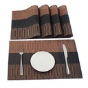 FIDEO PVC Dining Table Placemats Set dari 6 Aver124; Heat Resistan Non Slip Washable Woven Vinyl Mats Vinyl Mats 124; Sit Resistant Table Protector for Kitchen Dining Room 124; (Dark Brown)