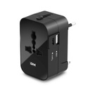 Adapter Perjalanan Universal GM 3064 dengan Keluaran Daya 240V, Tipe C (3.1A) & Tipe A (2.1A) Ports, LED Indicator - International Charger for 150 + Negara (US, UK, Uni Eropa, AUS) - Hitam