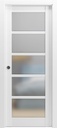 SARTODOORS Quadro 4002 | Interior French Single Pocket Door with Frosted Glass, MDF, 24x80, White, Modern Style | Hardware Included