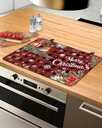 Christmas Countertop Burners Protection Mats for Kitchen, One Red Flower Christmas Ball Bird Red Check Rubber Stove Top Cover Mat, Heat Proof Mats Cooktop Cover for Counter Dish Drying Mat, 31"x24"