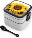 Bento Lunch Box for Women Lunch Containers for Adults Sunflower Double Layered Lunchbox Large Capacity Bento Box with Cutlery for Work Picnic Camping Travel