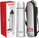Milton Thermosteel Flip Lid 1000, Double Walled Vacuum Insulated Thermos 1000 ml | 34 oz | 1 Ltr | 24 Hours Hot and Cold Water Bottle with Cover, Stainless Steel, BPA Free,Leak Proof | Silver