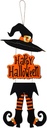 Yerliker Halloween Happy Sign Decoration Witch Legs Hat Hanging Wooden Wall Decor Version Rustic Front Door Hanger Fall Art Ornament for Home Room Indoor Outdoor Holiday Party(Orange)