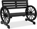 Best Choice Products 2-Person Wooden Wagon Wheel Bench for Backyard, Patio, Porch, Garden, Outdoor Lounge Furniture w/Rustic Country Design, Slatted Seat and Backrest - Black