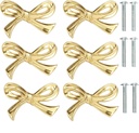 6Pcs Gold Bow Knobs for Dresser, Bow Drawer Knobs, Solid Brass Bow Shape Bow Cabinet Knob, Compact Bow Drawer Pulls Decorative, Elegant Bow Dresser Knobs Handle, Beautiful Bow Furniture Knobs for Home