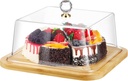 GANAZONO Wood Cake Tray with Acrylic Dome Cover Wood Server Cake Stand Square Cake Display Plate Bread Serving Platter Dessert Storage Tray for Wedding Party Supplies