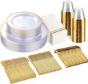 175 PCS Clear and Gold Plastic Plates, Plates Disposable Heavy Duty for 25 Guests, Disposable Plates for Party and Wedding, Party Plates and Cups and Napkins Sets, Plastic Plates Disposable