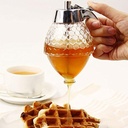 Honey Dispenser, Honey Container with Stand Easy to Clean Honey Pot Honey Jar with Dipper Maple Syrup Dispenser Syrup Holder with Honeycomb Design(Size:200ml)